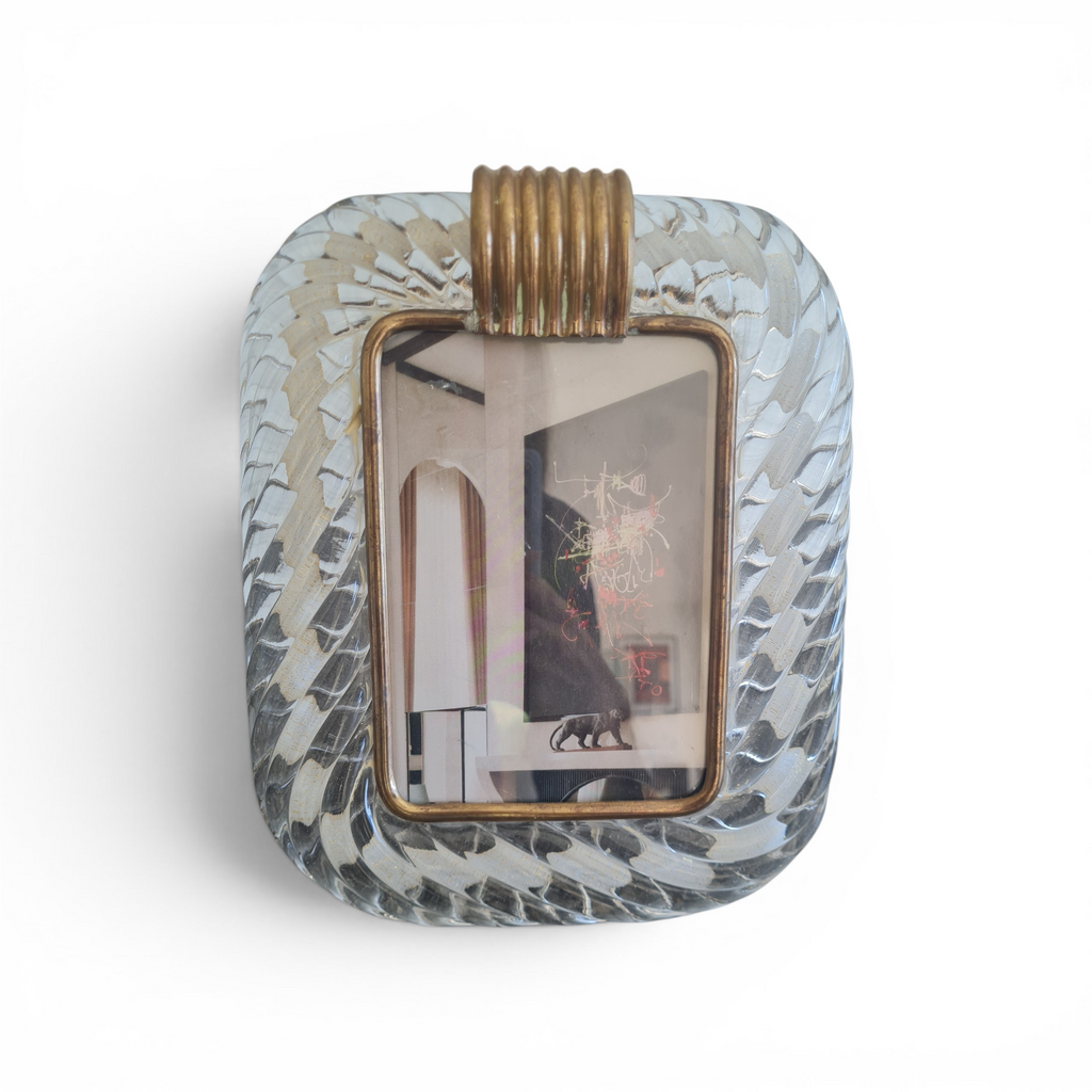 Barovier & Toso Murano Glass “Torchon” Photo Frame – Brass Mount – Italy, c. 1940s–1950s
