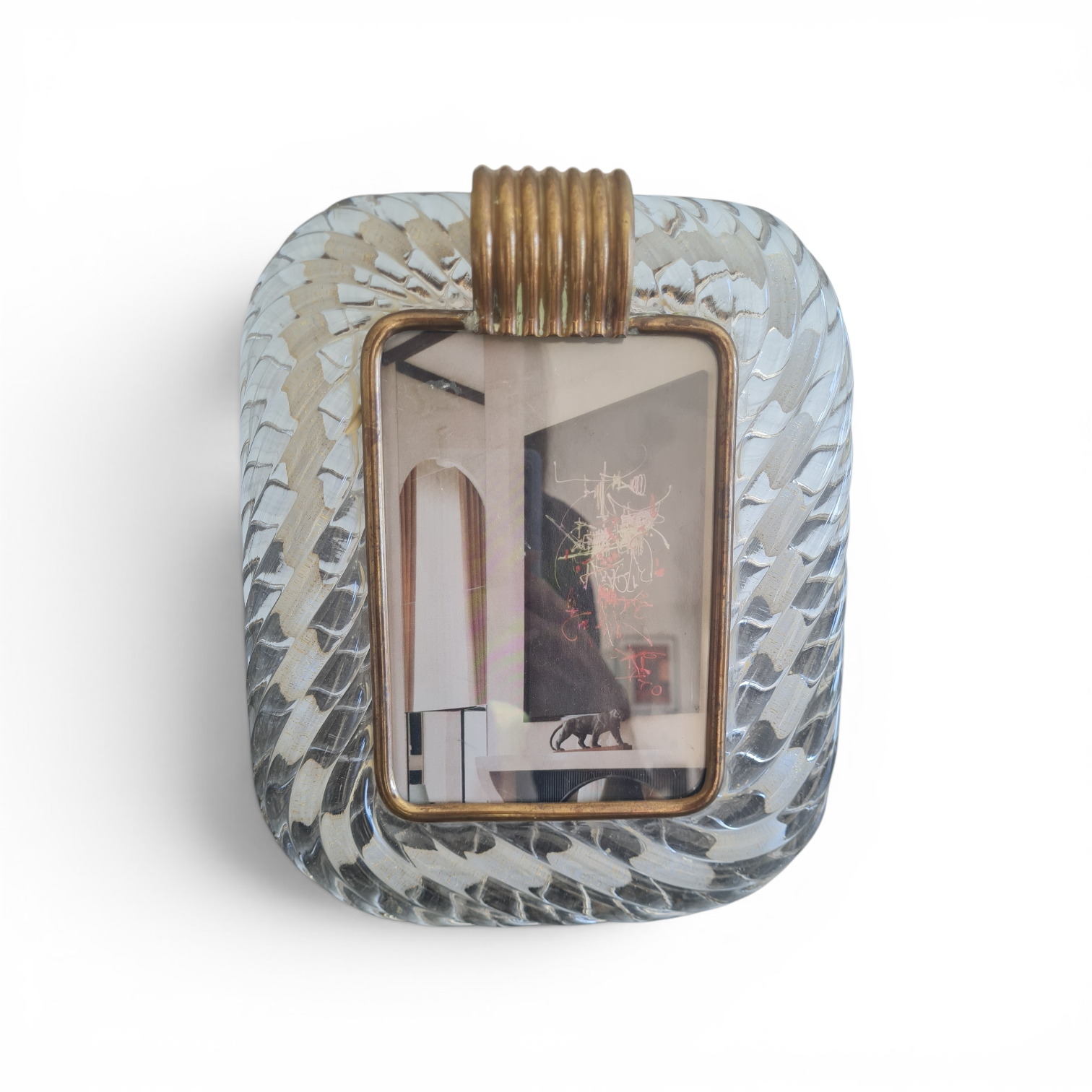 Barovier & Toso Murano Glass “Torchon” Photo Frame – Brass Mount – Italy, c. 1940s–1950s