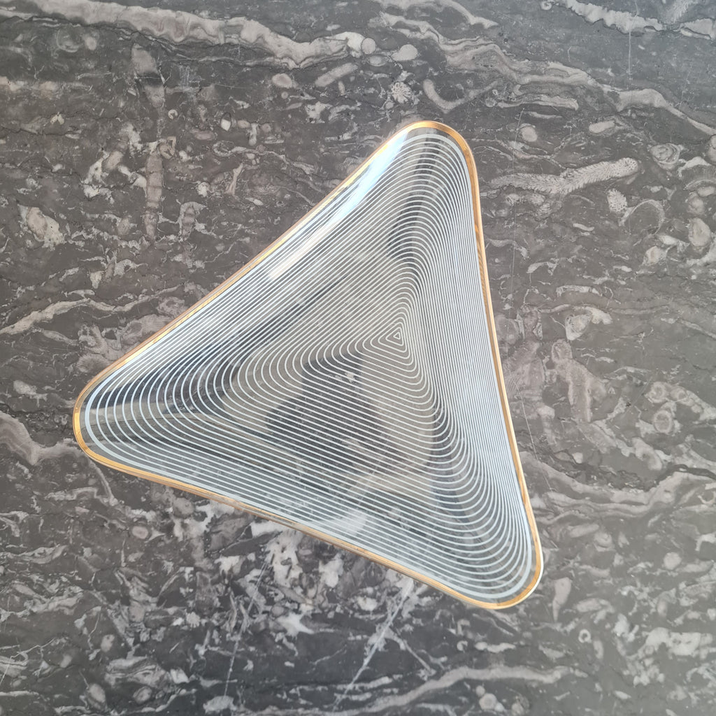 Carlo Scarpa for Venini – Pair of “A Fili e a Fasce” Glass Dishes (Triangular & Oval) – Murano, c. 1942