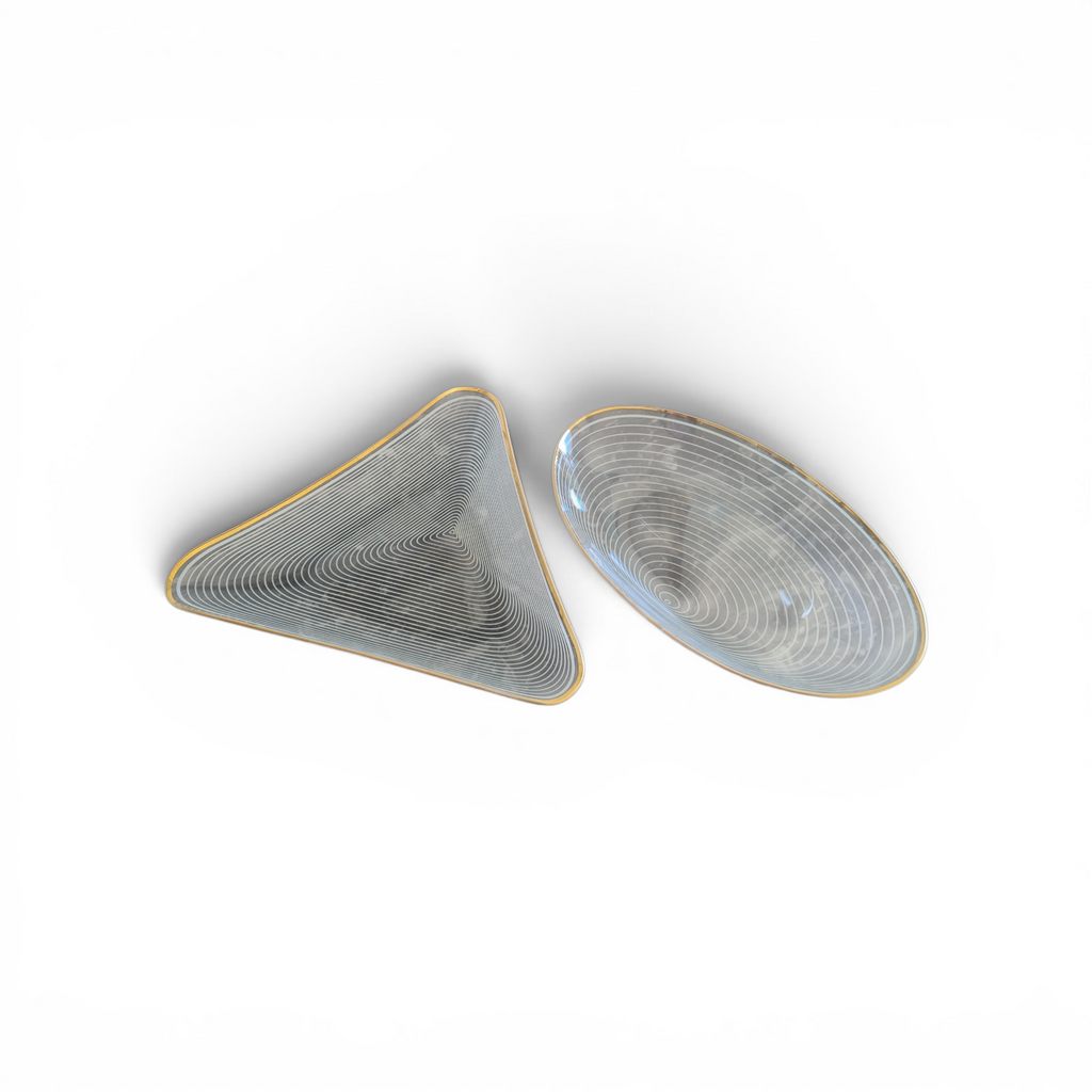 Carlo Scarpa for Venini – Pair of “A Fili e a Fasce” Glass Dishes (Triangular & Oval) – Murano, c. 1942