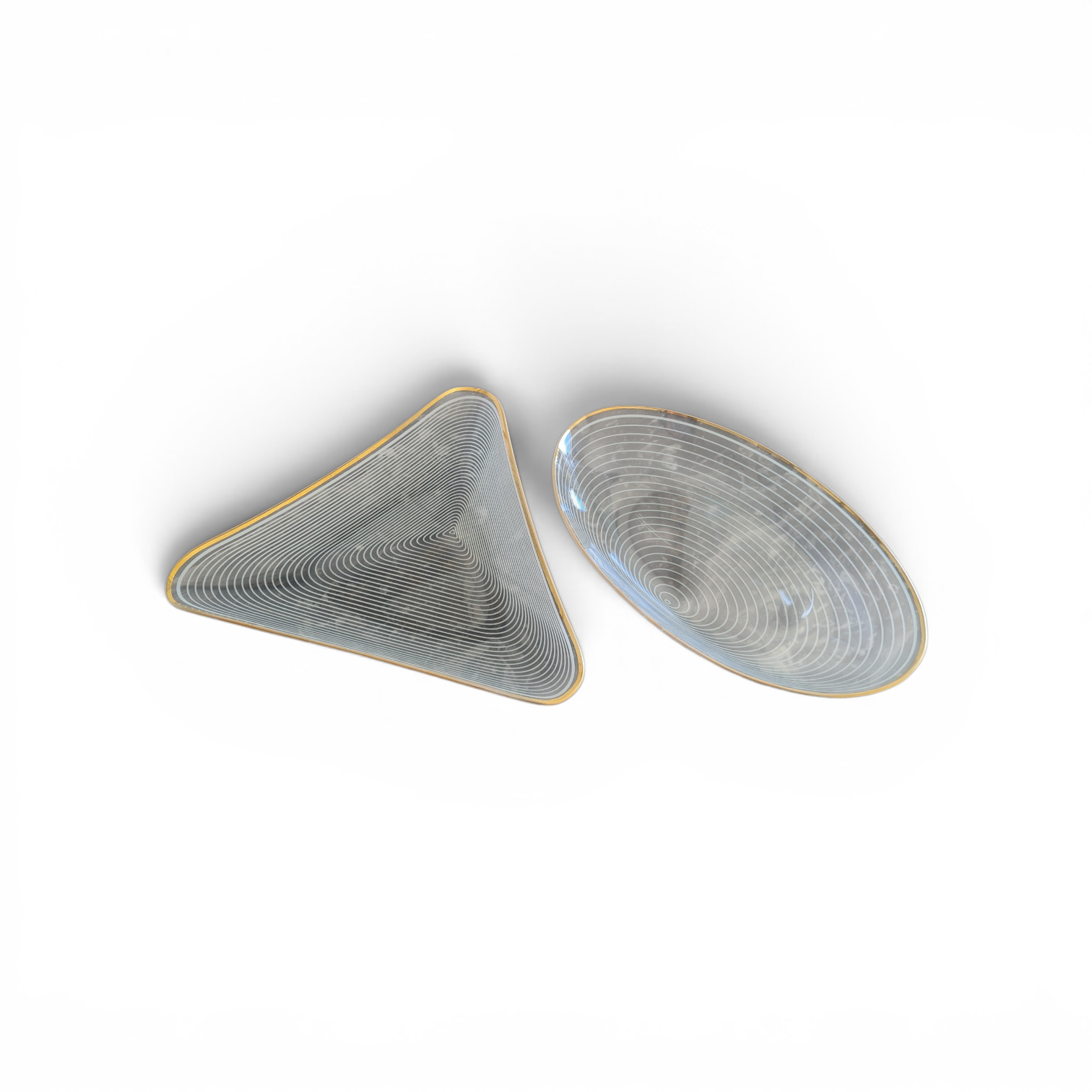 Carlo Scarpa for Venini – Pair of “A Fili e a Fasce” Glass Dishes (Triangular & Oval) – Murano, c. 1942