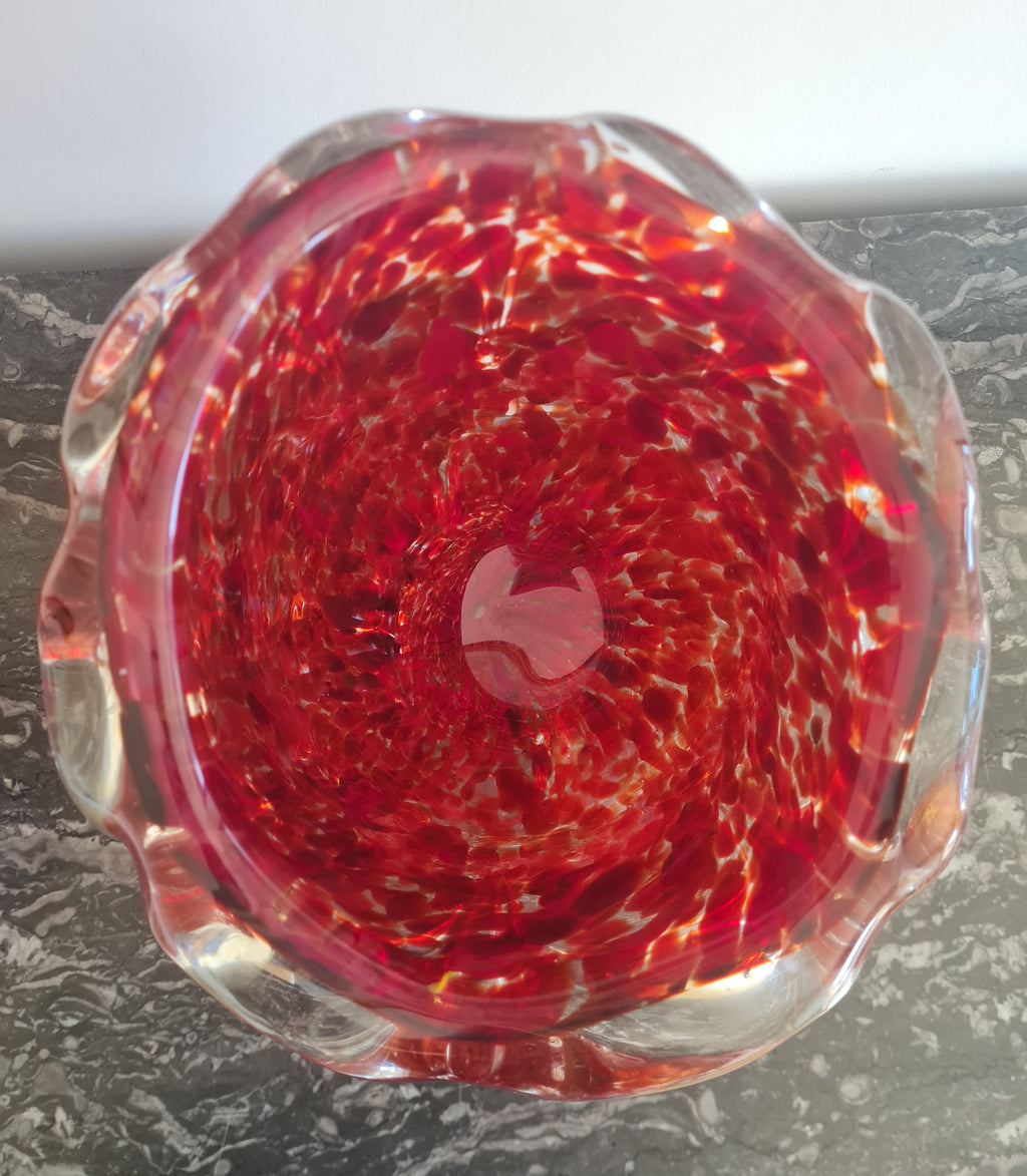 Murano – Large Ruby Red “Rubino” Art Glass Vase with Bullicante, Avventurina Gold Dust & Applied Morise – Italy, c. 1950s–60s